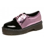 Black Patent Pink Metallic Lace Up Baroque Oxfords Shoes