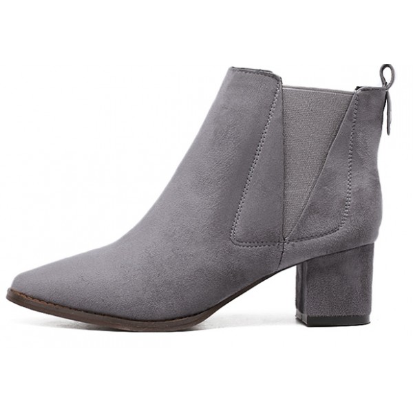 Grey Suede Pointed Head Chelsea Ankle Boots Shoes