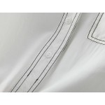 White Black Stitches Cotton Long Sleeves Blouse Shirt