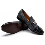 Black Grey Plaid Spikes Embroidered Mens Loafers Prom Dress Shoes