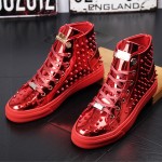 Red Metallic Silver Spikes Punk Rock Mens High Top Sneakers Shoes