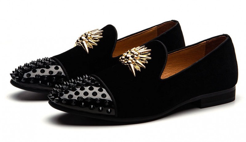 Black Gold Spikes Mens Loafers Dapperman Prom Dress Shoes