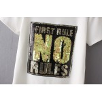Black White First Rule no Rules Gold Sequins Short Sleeves T Shirt Top