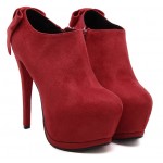 Red Suede Back Bow Platforms Ankle Stiletto High Heels Boots Shoes