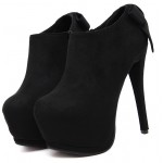 Black Suede Back Bow Platforms Ankle Stiletto High Heels Boots Shoes