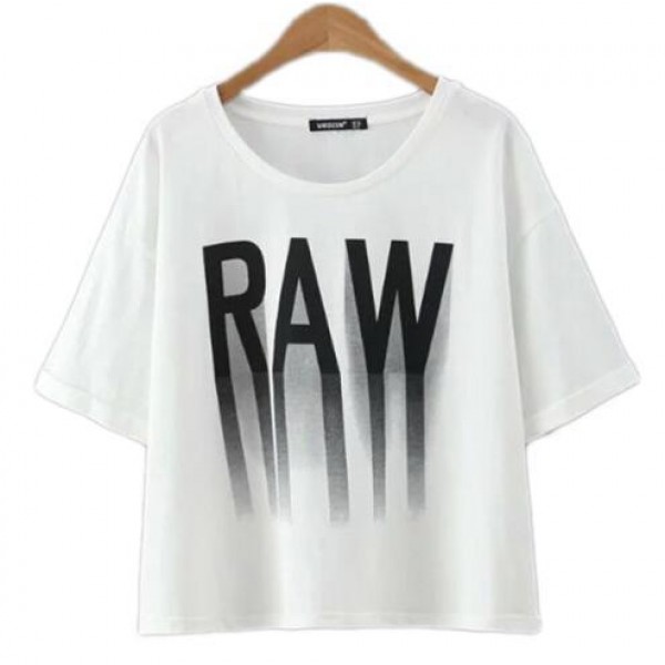 White RAW Cropped Short Sleeves T Shirt