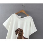 White Dachshund Dog Cartoon Cropped Short Sleeves T Shirt