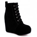 Black Suede Lace Up High Top Platforms Wedges Boots Shoes