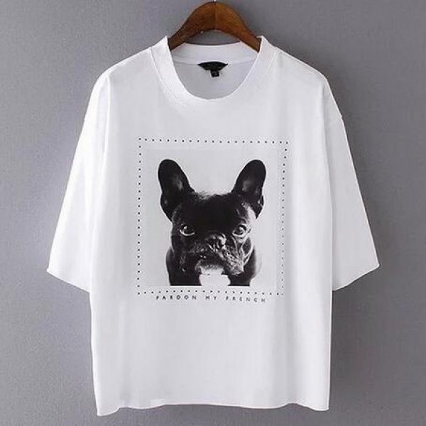 White Black Pug French Bull Dog Short Sleeves T Shirt