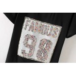 Black White famous 98 Sequins Short Sleeves T Shirt Top