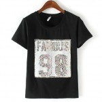Black White famous 98 Sequins Short Sleeves T Shirt Top
