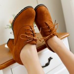 Brown Suede Old School Vintage Lace Up High Heels Women Oxfords Shoes
