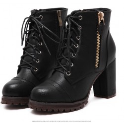 Black Platforms Combat Military Lace Up Zippers Ankle Boots Shoes