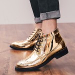 Gold Mirror Metallic Shiny Baroque Lace Up Studs Dappermen Mens Oxfords Shoes Boots