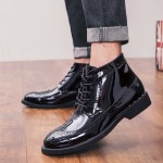 Black Patent Shiny Baroque Lace Up Studs Dappermen Mens Oxfords Shoes Boots