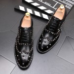 Black Metal Studs Punk Rock Pointed Head Lace Up Mens Oxfords Shoes