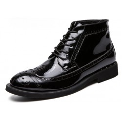 Black Patent Shiny Baroque Lace Up Studs Dappermen Mens Oxfords Shoes Boots