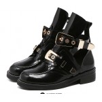 Black Gold Metal Buckles Punk Rock Gothic High Top Cut Out Boots Shoes