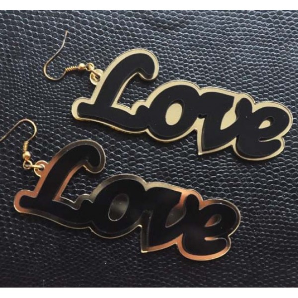 Gold Black Love Funky Acrylic Oversized Earrings Ear Drops