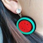 Green Red Giant Watermelons Funky Acrylic Oversized Earrings Ear Drops