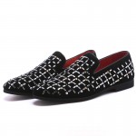 Black Checkers Diamantes Patterned Loafers Dapperman Dress Shoes Flats