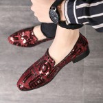 Red Glitters Sequins Graffiti Words Loafers Dapperman Dress Shoes Flats