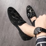 Black Velvet Suede Diamante Loafers Dapperman Dress Shoes Flats