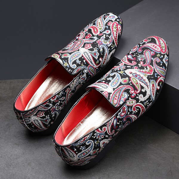 Red Blue Floral Paisley Patterned Loafers Dapperman Dress Shoes Flats