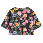 Grey Black White Always Flawless Flowers Floral Cropped Short Sleeves Tops T Shirt