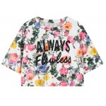 Grey Black White Always Flawless Flowers Floral Cropped Short Sleeves Tops T Shirt