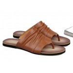Brown Leather Slip On Flip Flop Flats Fashion Mens Gladiator Roman Sandals