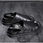 Black Leather Slingback Flats Fashion Mens Gladiator Roman Sandals