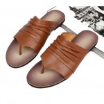 Brown Leather Slip On Flip Flop Flats Fashion Mens Gladiator Roman Sandals