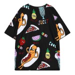 Black White Colorful Snacks Pizza Soda Junk Food Funky Short Sleeves T Shirt Top