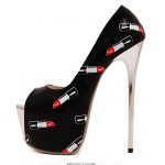 Black Patent Red Lipsticks Peeptoe Platforms Stiletto High Heels Shoes