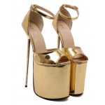 Gold Shiny Mirror Peeptoe Platforms Stiletto High Heels Sandals Shoes