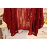Burgundy Crochet Lace Batwing Short Sleeves Cardigan Outer Jacket