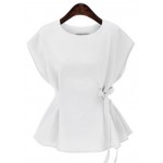 Pink White Blue Sleeveless Vest Blouse Shirt Top Peplum Waist- have PLUS Size