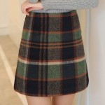 Green Brown Tartan Check Plaid Checkers Woolen Bodycon A Line Mini Skirt