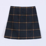 Blue Navy Orange Check Plaid Checkers Woolen Bodycon A Line Mini Skirt