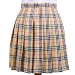 Beige Check Tartan Plaid Scotland Checkers Lolita Cosplay Pleated A Line Mini Skirt