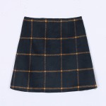 Blue Navy Orange Check Plaid Checkers Woolen Bodycon A Line Mini Skirt
