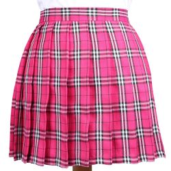 Pink Fushia Check Tartan Plaid Scotland Checkers Lolita Cosplay Pleated A Line Mini Skirt