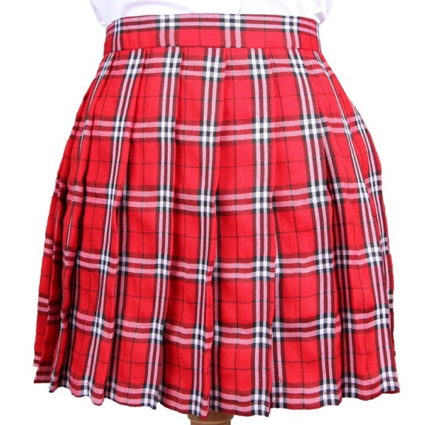 Red Check Tartan Plaid Scotland Checkers Lolita Cosplay Pleated A Line Mini Skirt