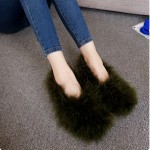 Green Dark Furry Fuzzy Long Fur Flats Loafers Shoes