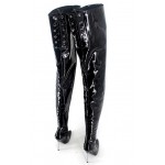 Black Sexy Patent Glossy Thigh High Pointed Head Stiletto High Heels Night Club Long Boots