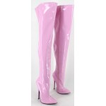 Pink Patent Thigh High Pointed Head Stiletto High Heels Diva Cosplay Long Boots