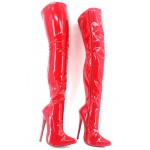 Red Patent Sexy Thigh High Pointed Head Stiletto High Heels Diva Cosplay Long Boots