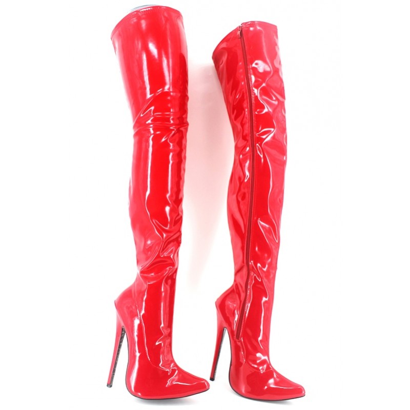 Red Patent Sexy Thigh High Pointed Head Stiletto High Heels Diva ...