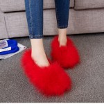 Red Furry Fuzzy Long Fur Flats Loafers Shoes